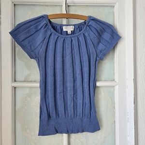 Joseph A Blue Knit Short Sleeve Sweater Top Petite PP